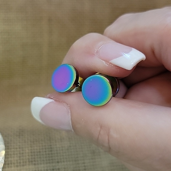 OILSLICK BARBELL GAUGE STYLE EARRINGS - Picture 4 of 7